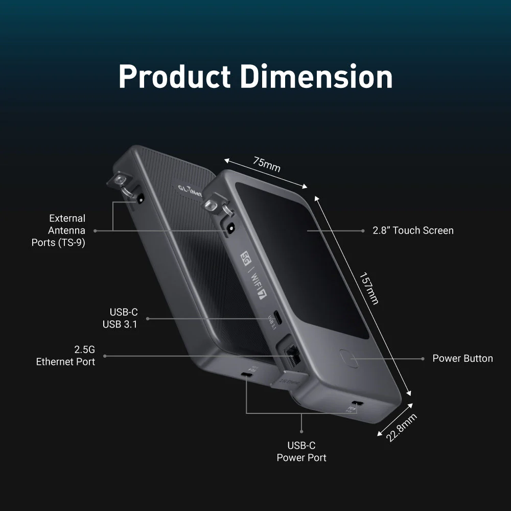Mudi 7 (GL-E5800) | 5G NR Tri-band Wi-Fi 7 Travel Router - Image 3